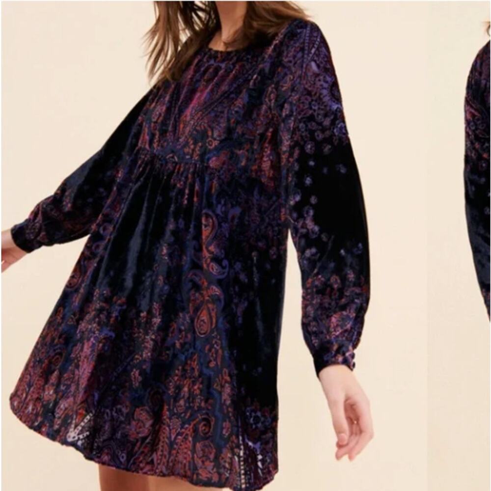 FREE PEOPLE Mirror Mirror Velvet Mini Dress in Purple Sz S